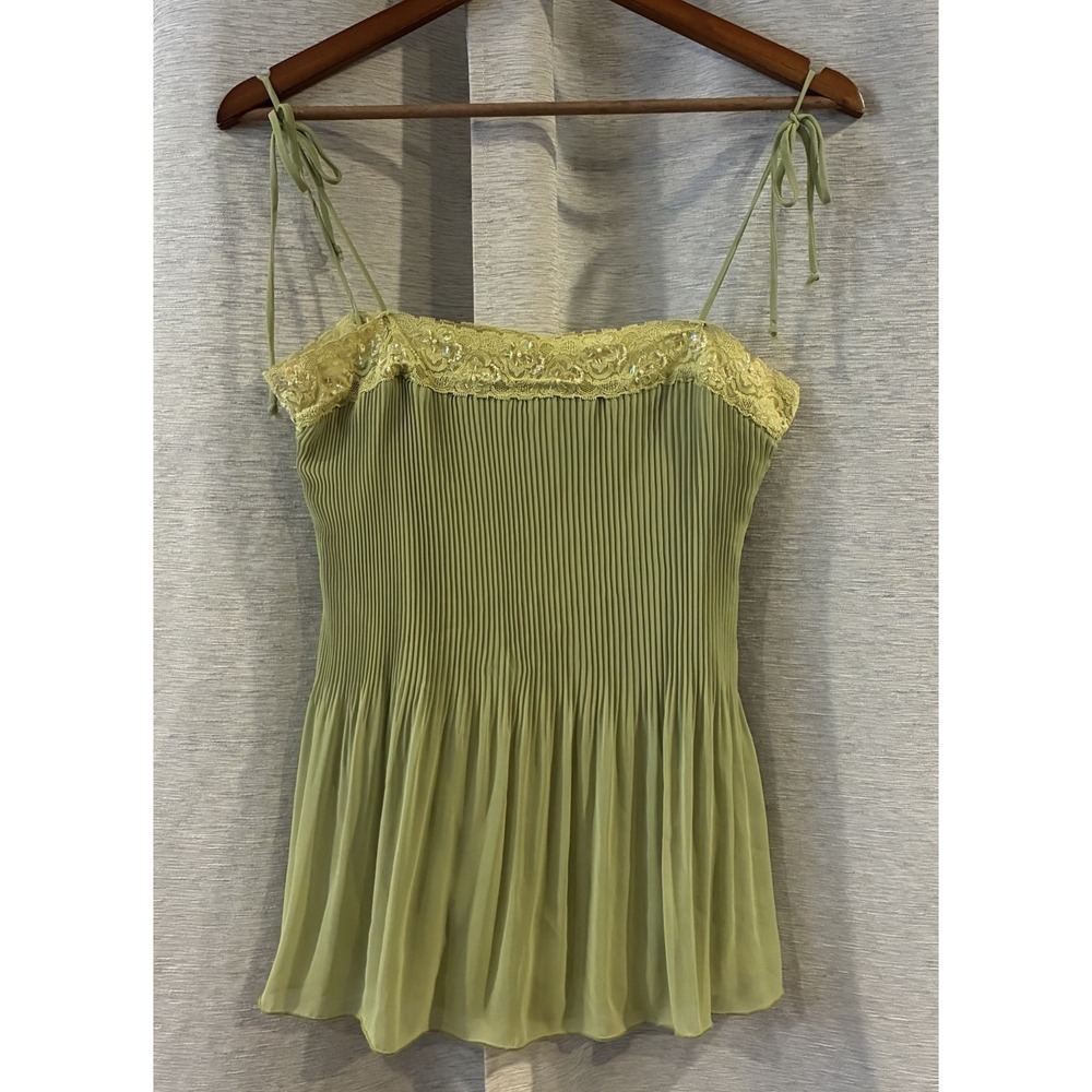 Vintage Vanity Pleated Beaded Lace Baby Doll‎ Top Size Medium Festival Fairy